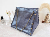 Black textured leather button cube bag - mini dotted eyes