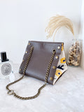 Brown leather button cube bag - sunflower
