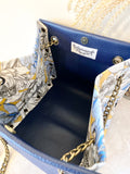 Blue leather button cube bag - custom order