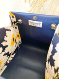 Blue leather button cube bag - blue sunflowers