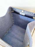 Black textured leather button cube bag - mini dotted eyes