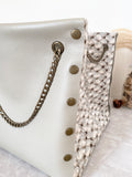 Light grey leather button cube bag - snake skin print