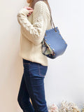 Blue leather button cube bag - blue floral