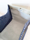 Light grey leather button cube bag - white and pink dots