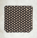 Brown leather button cube bag - paisley dots