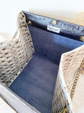 Black textured leather button cube bag - snake skin print