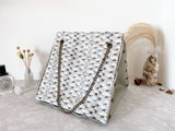 Light grey leather button cube bag - snake skin print