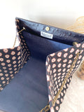 Black textured leather button cube bag - paisley print
