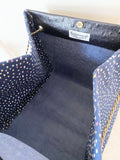 Black textured leather button cube bag - white and pink dots