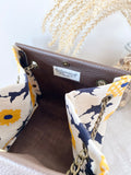 Brown leather button cube bag - sunflower
