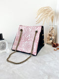 Black canvas button cube bag - red lace print