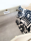 Light grey leather button cube bag - ikat print