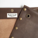 Brown leather button cube bag - green floral tiles