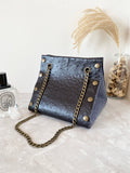 Black textured leather button cube bag - mini eye dots