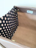 Brown leather button cube bag - paisley dots