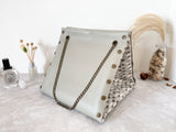 Light grey leather button cube bag - snake skin print
