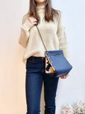 Blue leather button cube bag - custom order