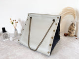 Light grey leather button cube bag - geometric stars