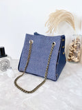Blue leather button cube bag - mini eye dots