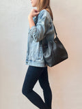 Black leather bucket bag