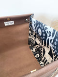 Brown leather button cube bag - ikat print