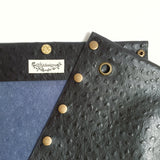 Black textured leather button cube bag - geometric star print