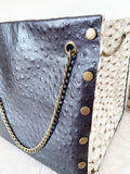 Black textured leather button cube bag - snake skin print
