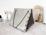 Light grey leather button cube bag - paisley dots