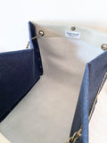 Light grey leather button cube bag - blue denim